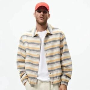 Zara Striped Button Down Bomber Jacket